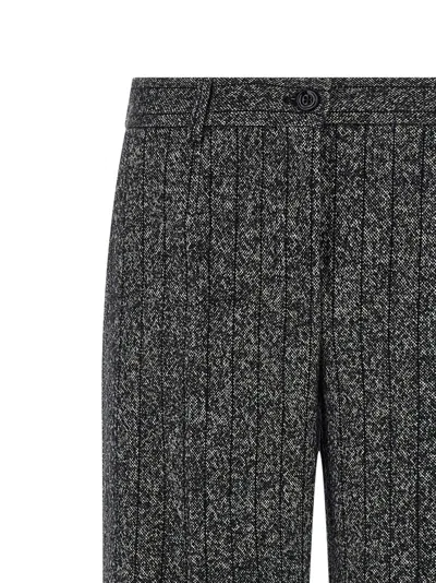 Dolce & Gabbana Wool Trousers With Textured Fabric And Pockets In Gray