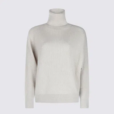 Brunello Cucinelli Ribbed Turtleneck Sweater With Dropped Shoulders In Neutral