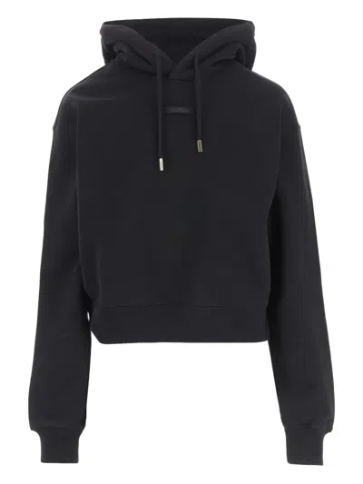 Jacquemus Le Hoodie Gros Grain Black Cropped Hoodie With Drawstring Hood And Logo Patch On The Front In Cotton
