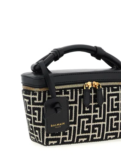 Balmain B-army Vanity Case In Monogrammed Canvas And Leather