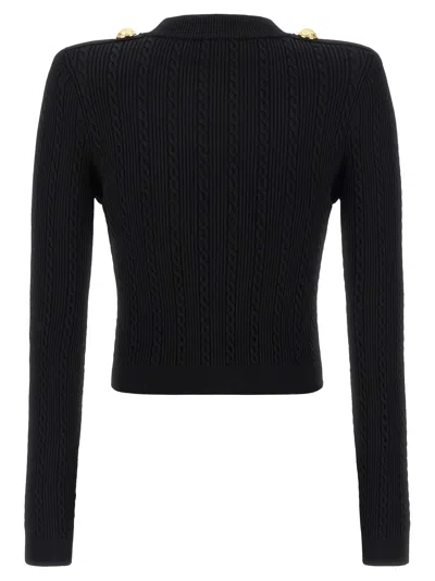 Balmain Black Twisted Knit Long-sleeved Cardigan Women