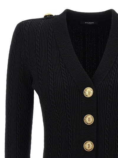 Balmain Black Twisted Knit Long-sleeved Cardigan Women