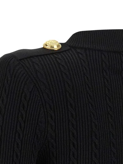Balmain Black Twisted Knit Long-sleeved Cardigan Women