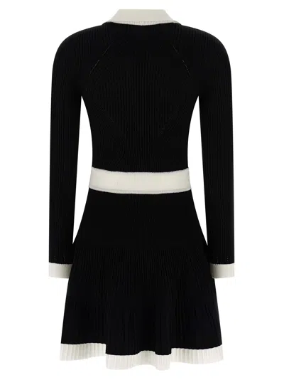Balmain Long Sleeves V-neck Flare Knit Dress In Black