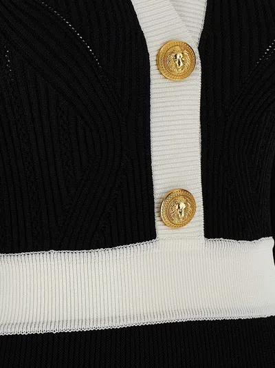 Balmain Long Sleeves V-neck Flare Knit Dress In Black
