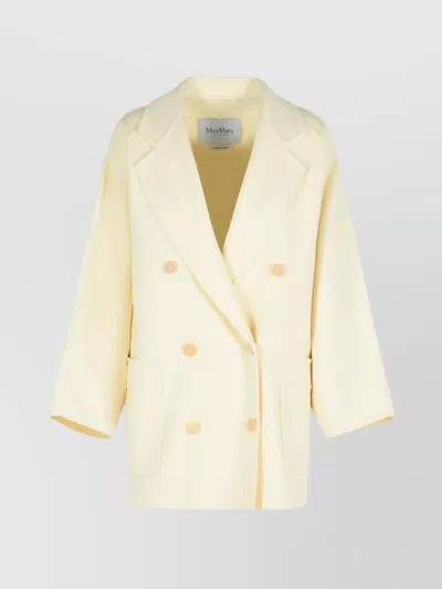 Max Mara Teddy Crop White Wool Blend Coat In Brown