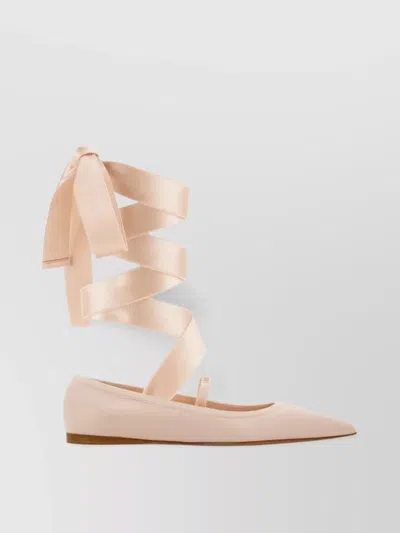 Ferragamo Carice Satin-trimmed Leather Ballet Flats In Pink