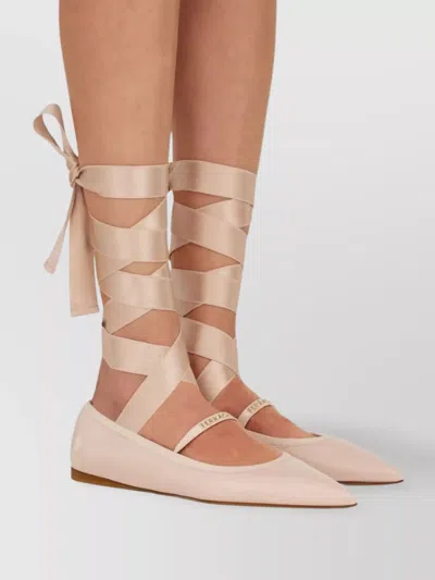 Ferragamo Carice Satin-trimmed Leather Ballet Flats In Pink