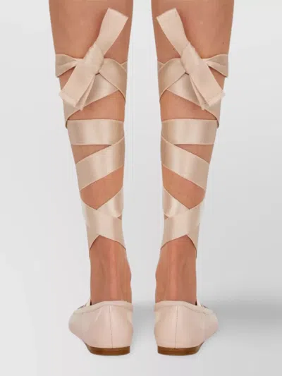 Ferragamo Carice Satin-trimmed Leather Ballet Flats In Pink