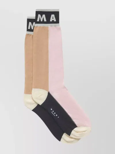Marni Color Block Cotton Socks In Pink In Multi