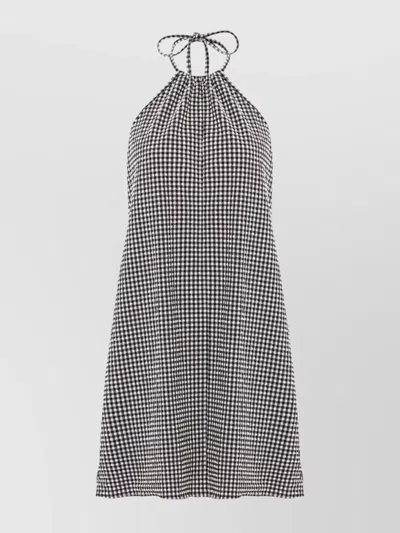 Hunza G Halter Neck A-line Check Dress In Black