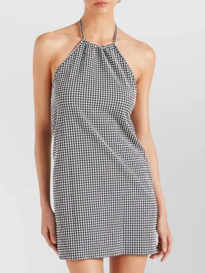Hunza G Halter Neck A-line Check Dress In Black