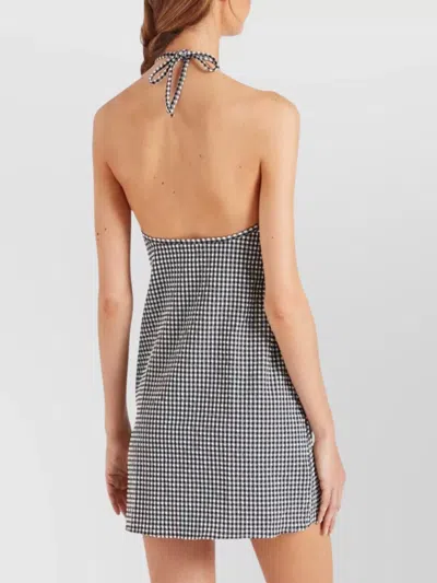 Hunza G Halter Neck A-line Check Dress In Black