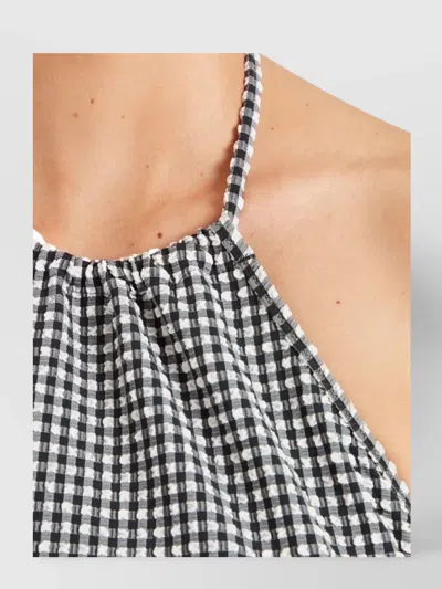 Hunza G Halter Neck A-line Check Dress In Black