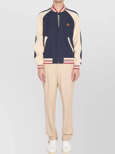 Valentino Wool And Cotton Bomber Jacket With Vlogo And Chat De La Maison Patch In Blue