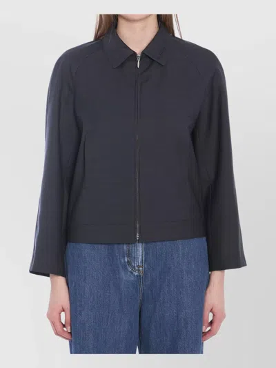 Gucci Wool Bomber Jacket With Elasticated Waist And Hem In Blue