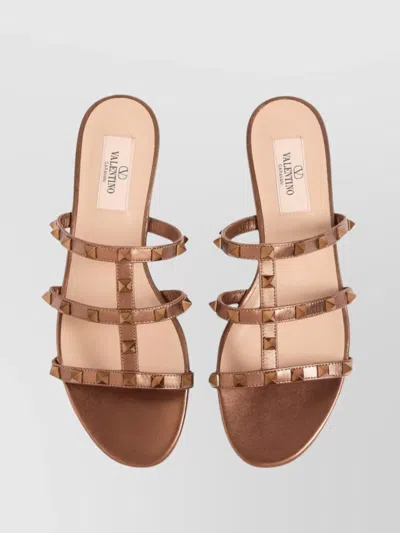 Valentino Rockstud Metallic City Flat Slide Sandals In Neutral