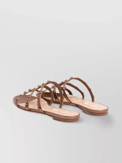 Valentino Rockstud Metallic City Flat Slide Sandals In Neutral