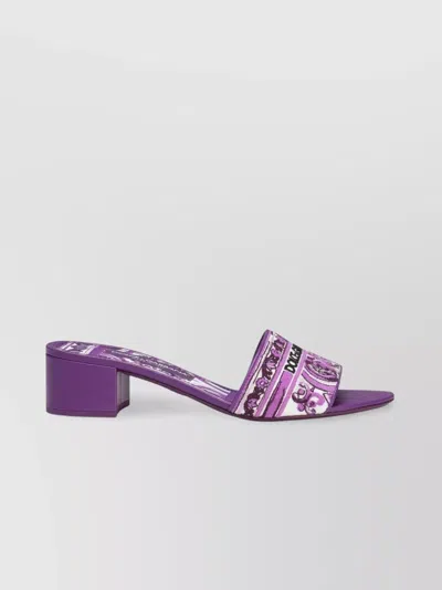 Dolce & Gabbana Embroidered Strap Slide Sandals With Low Block Heel In Purple