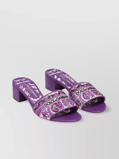 Dolce & Gabbana Embroidered Strap Slide Sandals With Low Block Heel In Purple