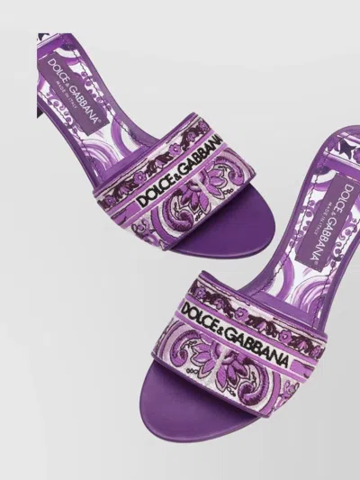 Dolce & Gabbana Embroidered Strap Slide Sandals With Low Block Heel In Purple