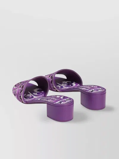 Dolce & Gabbana Embroidered Strap Slide Sandals With Low Block Heel In Purple