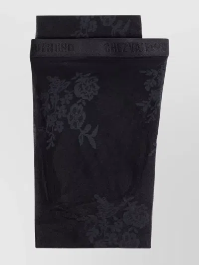 Valentino Sheer Floral Pattern Lycra Tights With Elastic Waistband In Black