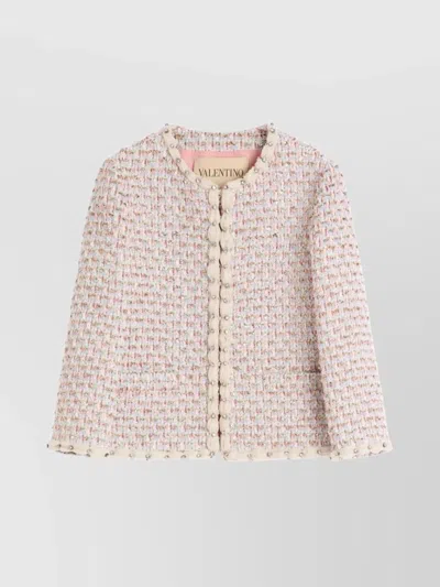 Valentino Short Jacket With Tweed Texture And Button Detailing In Gray