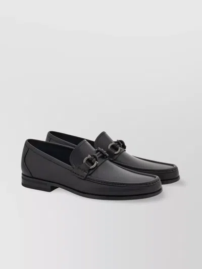 Ferragamo Grandioso2 Leather Loafers With Gancini Buckle In Black