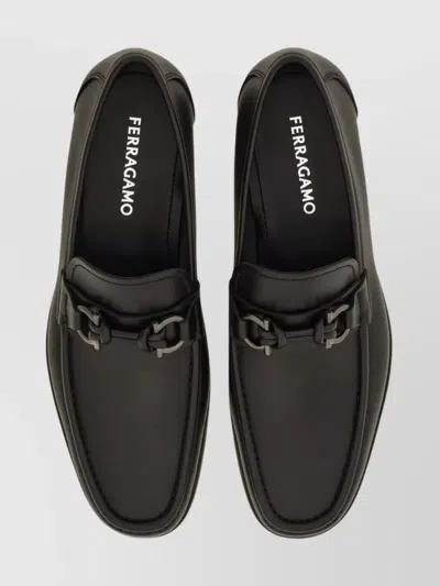 Ferragamo Grandioso2 Leather Loafers With Gancini Buckle In Black