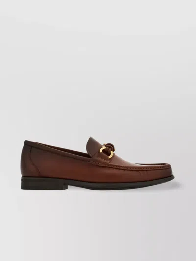 Ferragamo Alain Leather Loafers Gold-tone Hardware Round Toe In Brown