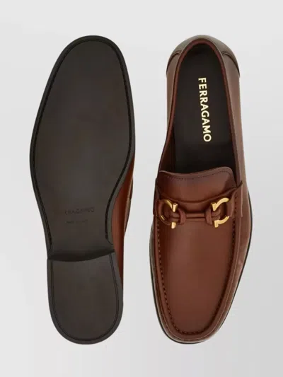 Ferragamo Alain Leather Loafers Gold-tone Hardware Round Toe In Brown