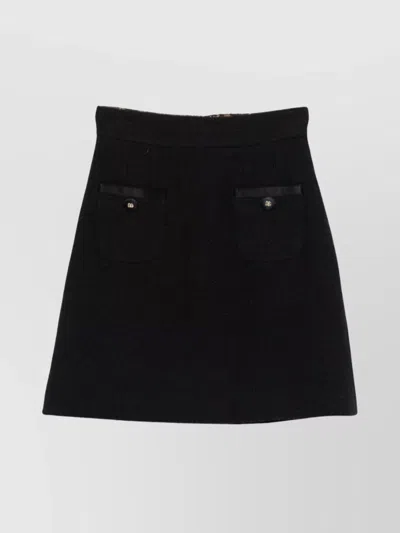 Dolce & Gabbana Cotton Skirt With Button Embellishment And Patch Pockets In Black