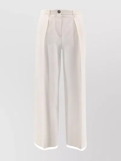 Brunello Cucinelli Women Cotton And Wool Trousers With Adjustable Drawstring In White