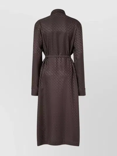 Fendi Ff Jacquard Silk Midi Shirt Dress In Brown