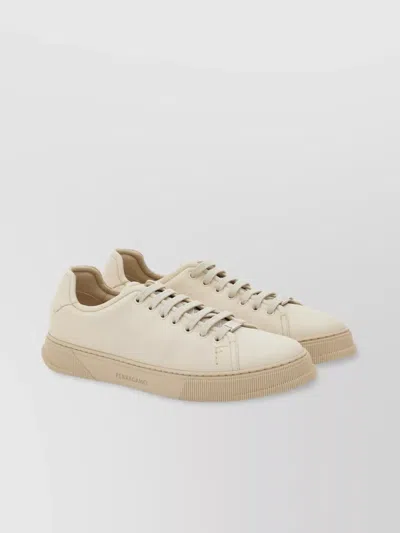 Ferragamo Salvatore Leather Sneakers Low-top Silhouette In Neutral