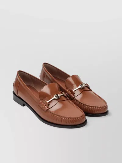 Ferragamo Chain Hardware Moccasin Round Toe Stitching In Brown