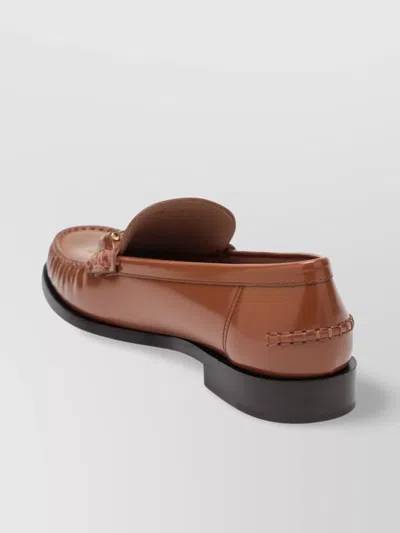 Ferragamo Chain Hardware Moccasin Round Toe Stitching In Brown