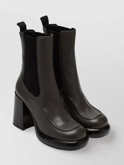 Burberry Chelsea Wedge Boot In Dark Green Leather Women In Brown