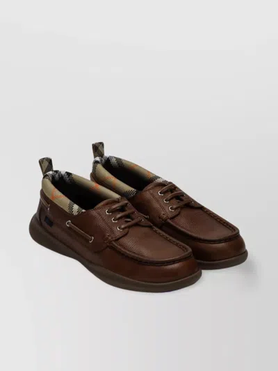 Burberry Leather Loafers Round Toe Rubber Sole In Brown