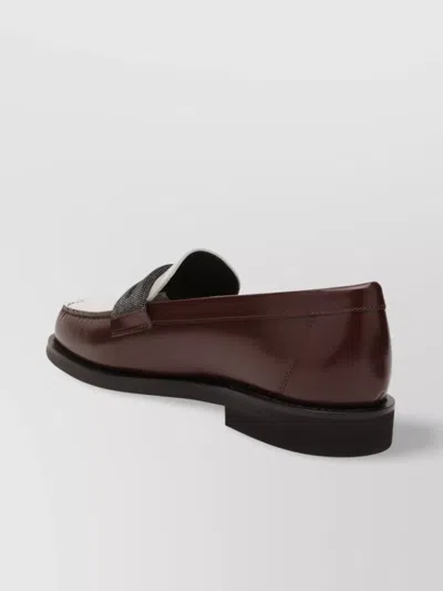 Brunello Cucinelli Bead-detailed Leather Loafers In Brown