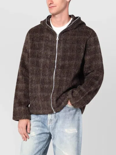 Our Legacy Textured Full Zip Hood Sweatshirt With Cozy Hood In Multi