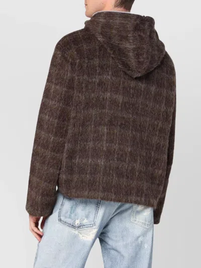 Our Legacy Textured Full Zip Hood Sweatshirt With Cozy Hood In Multi