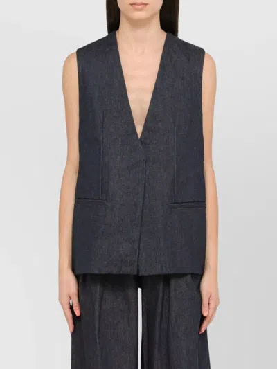 Amiri Cotton Waistcoat With Deep V-neck And Pockets In Black