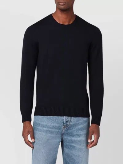 Drumohr Navy Blue Wool Crew Neck Sweater In Black