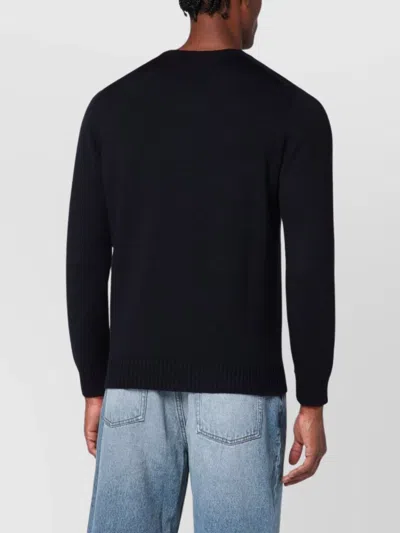 Drumohr Navy Blue Wool Crew Neck Sweater In Black