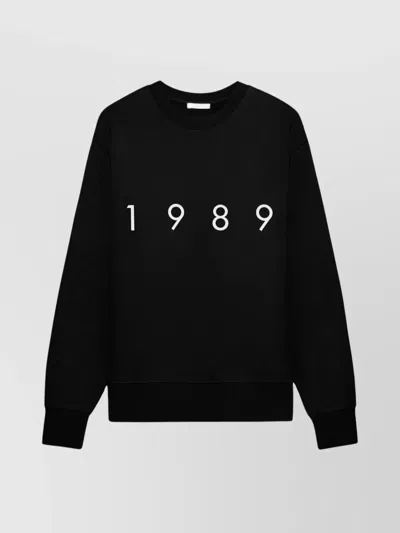 1989 Studio Brushed Cotton Crew Neck Sweatshirt With Embossed Logo In Black