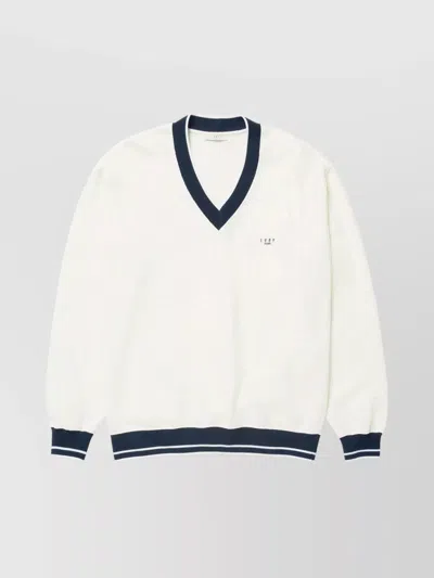 1989 Studio V-neck Sweatshirt Contrast Trim In White