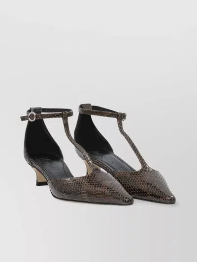 Aeyde Liz Snake Print Calf Leather Moka Shoes In Brown