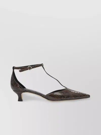 Aeyde Liz Snake Print Calf Leather Moka Shoes In Brown